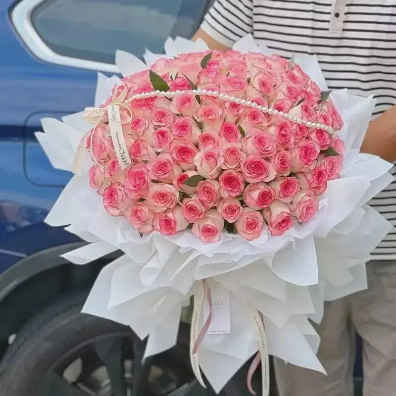艾莎粉玫瑰花束鲜花全国同城配送速递附近送女友闺蜜生日节日礼物