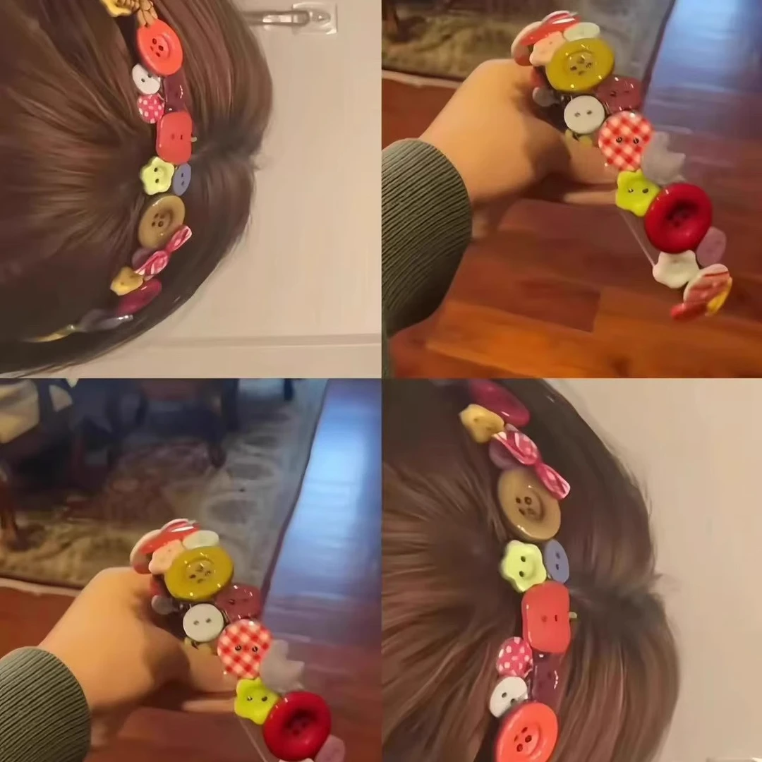 【咕噜】彩色纽扣发箍DIY手作创意小众可爱头箍港风洋气复古发饰