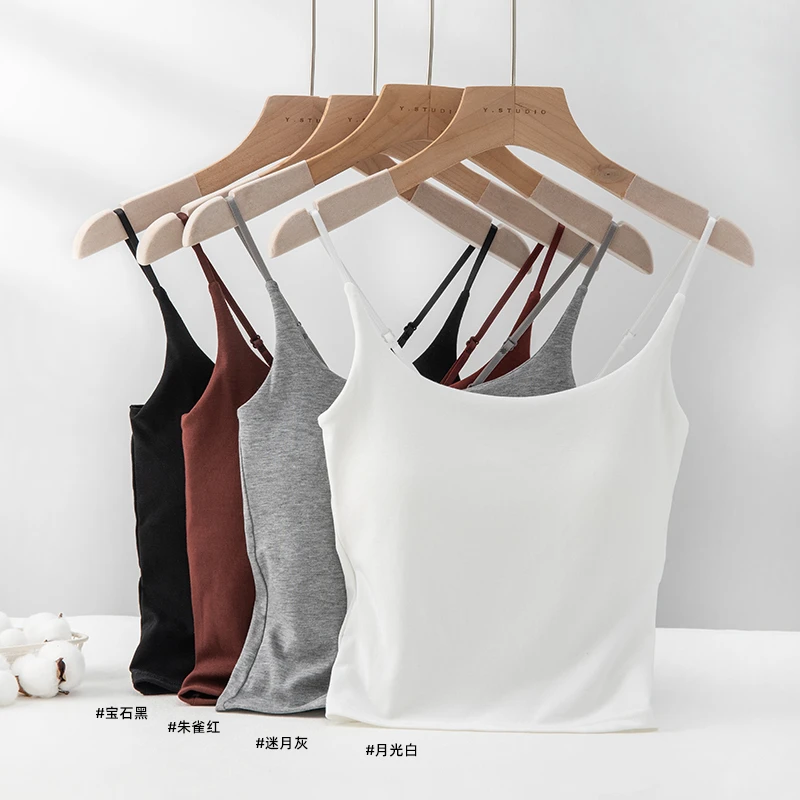 新款纯欲甜辣设计感褶皱吊带背心女外穿内搭带胸垫修身美背88506