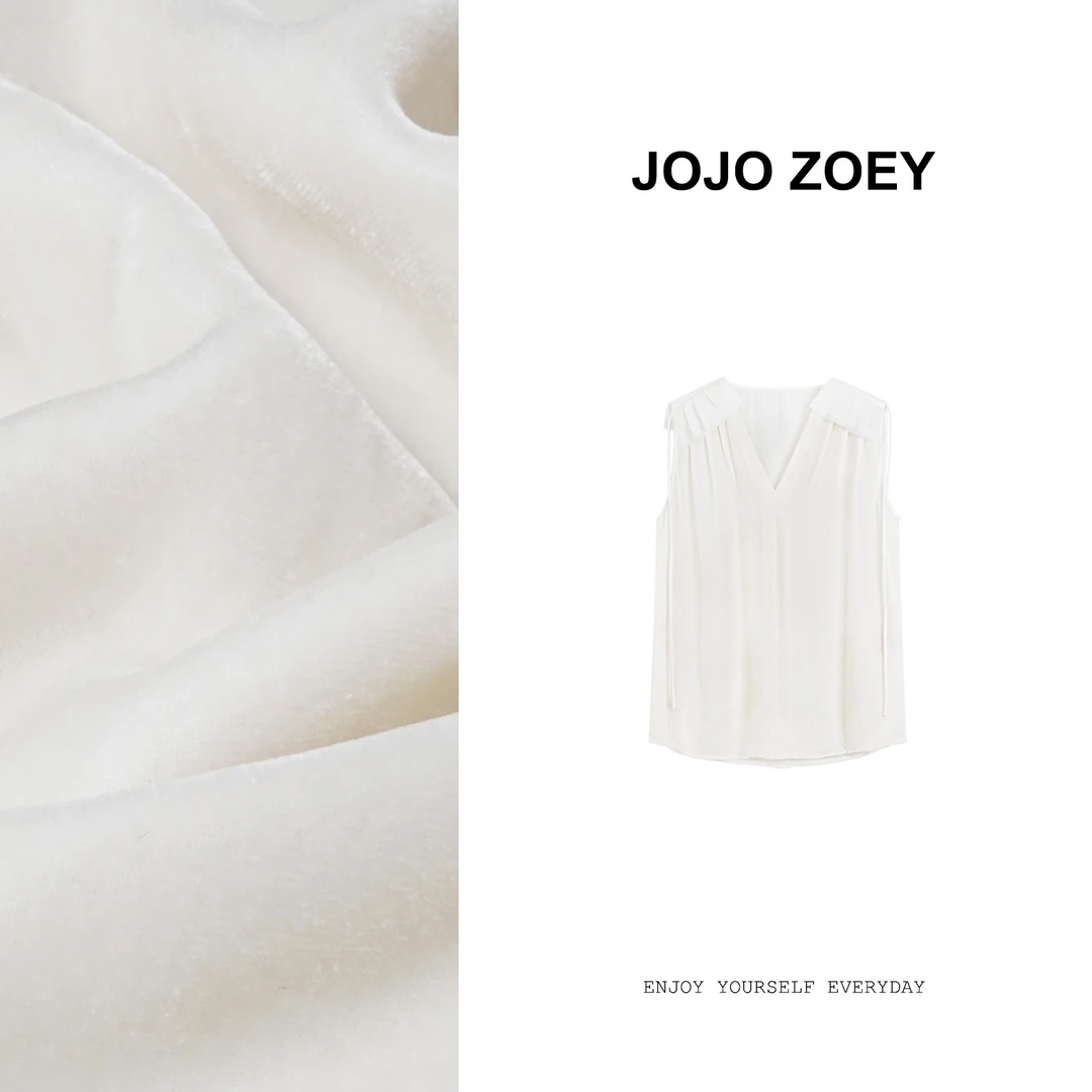 JOJO ZOEY【共婵娟】100真丝丝绒韩系显瘦V领无袖背心上衣女sy-4046