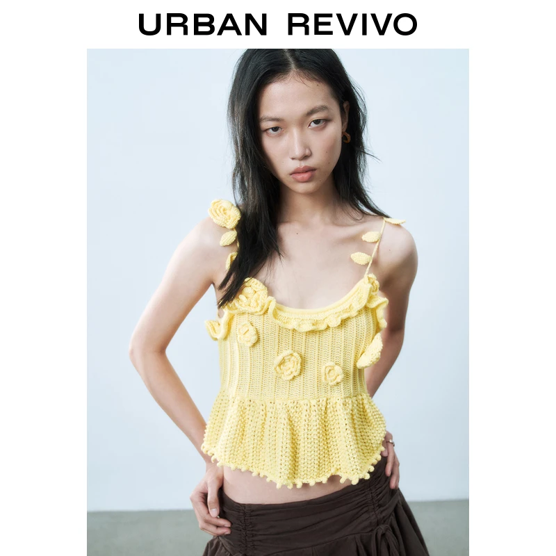 UR2025春季新款女装波嬉风立体花朵吊带针织衫UYY950035