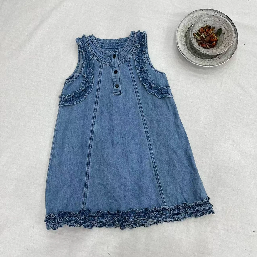 〖姐姐家〗2025夏款儿童无袖拼接牛仔连衣裙bt5896