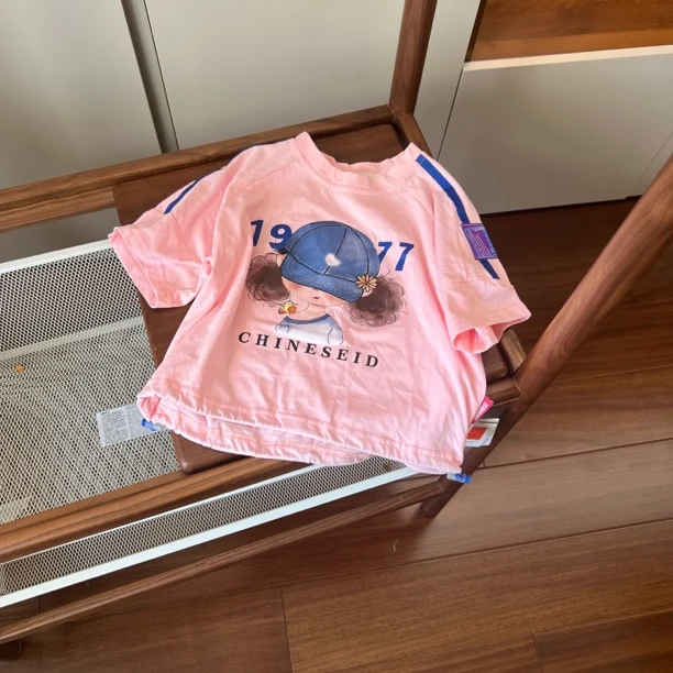 【编号H123】MS23073-09-儿童小女孩印花短袖粉色-爱多