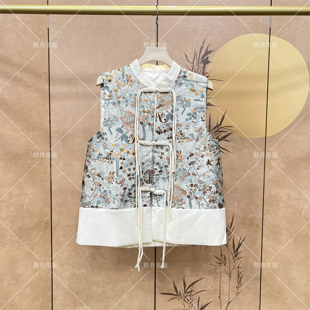 【发财树】重工提花锦缎拼接时尚复古新中式轻奢国风外穿背心马甲女