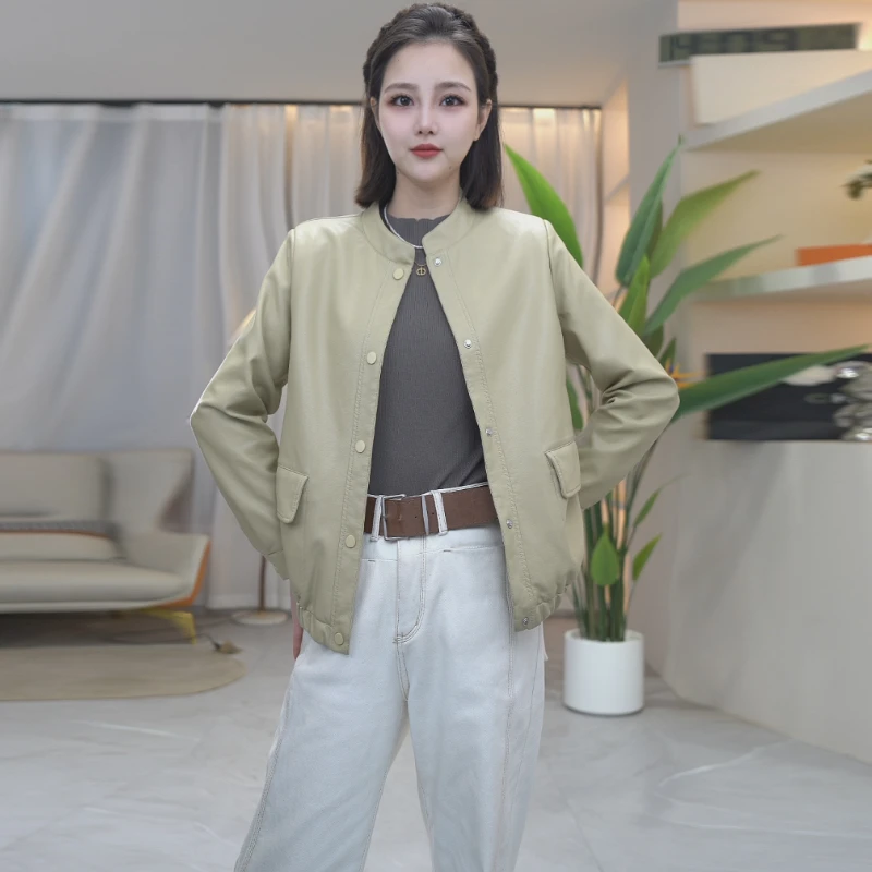 银蒙皮衣女短款2025春秋新款皮夹克气质休闲立领机车大码小外套