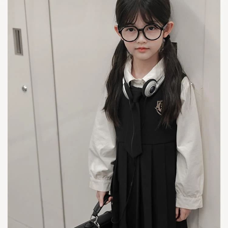 清 幼悠 女童 秋一波CD0554 校园风亲子套装马甲连衣裙