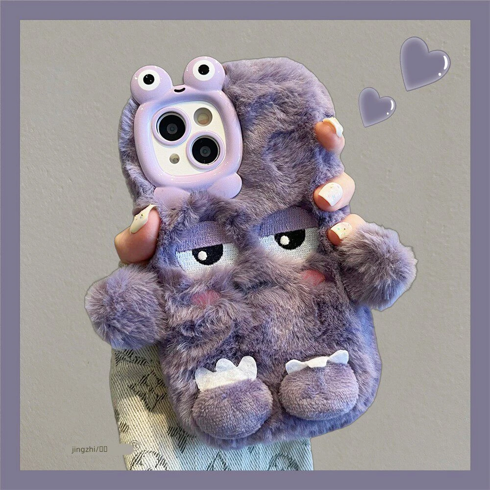 适用苹果iPhone全系列手机壳新款毛绒可爱立体小怪兽秋冬卡通超萌
