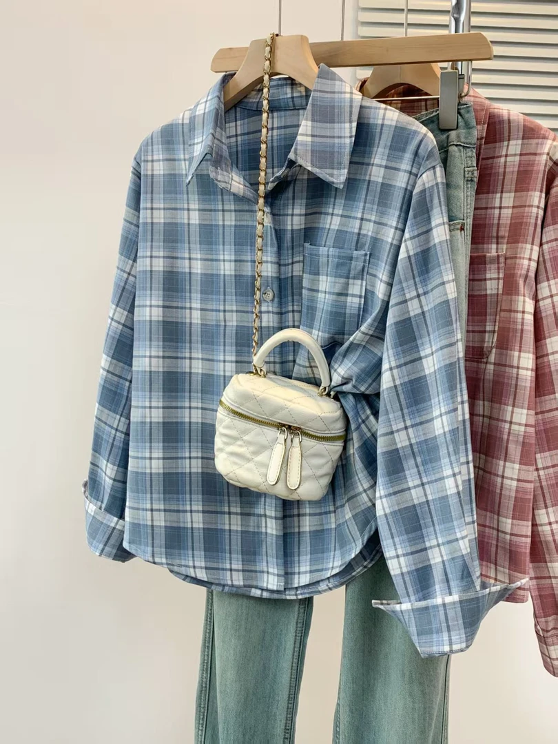 【小个子衬衣】2025秋冬季百搭格子衬衣短款加厚开衫外套