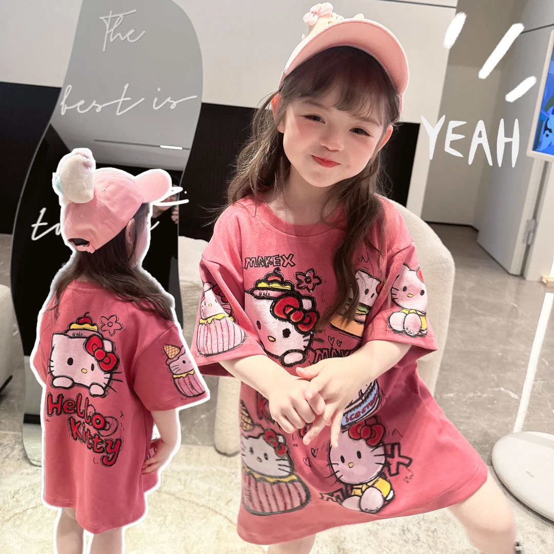 【Mantoumama】【现货】KT卡通T恤短袖女童夏季可爱印花韩系连衣裙