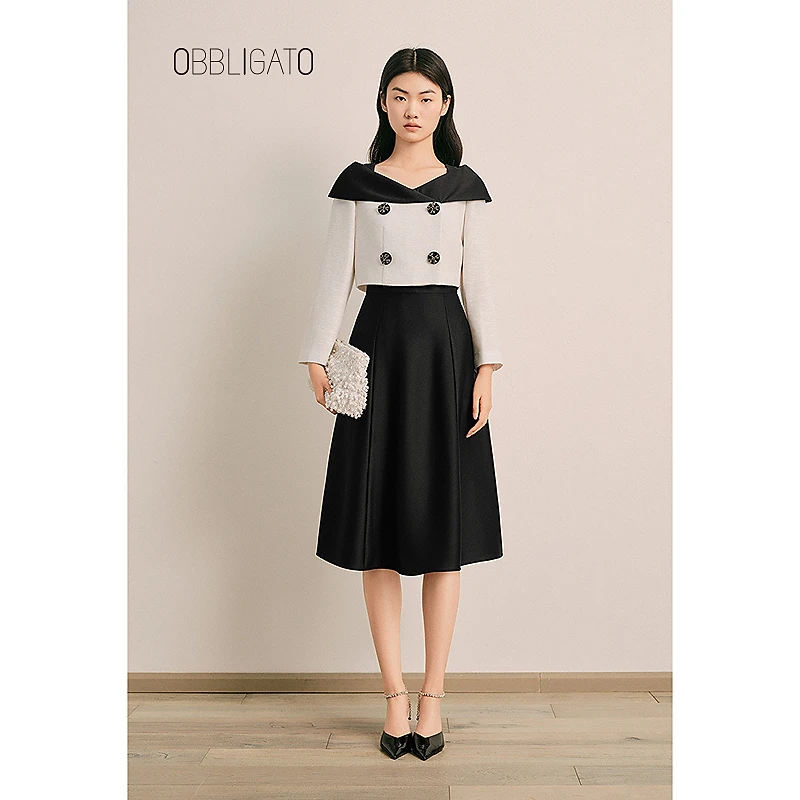 OBBLIGATO奥丽嘉朵1C65105090专选2025春季新品钻扣假两件连衣裙