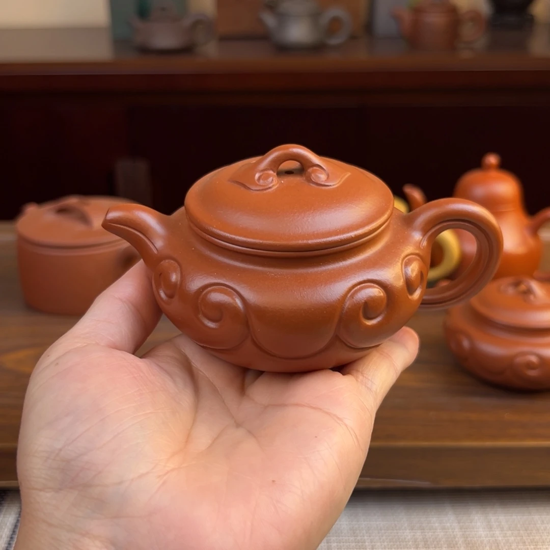 茶壶紫砂朱泥仿古如意全手150cc