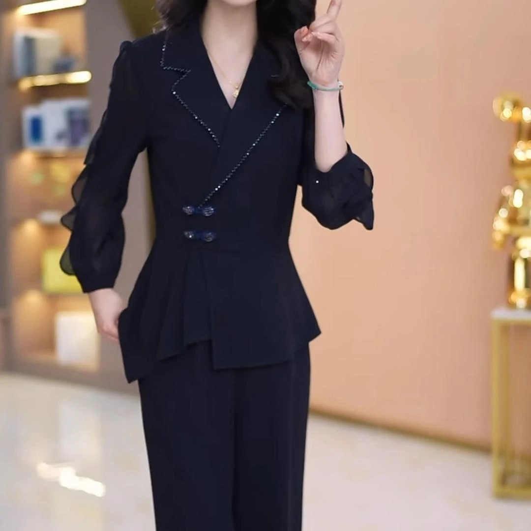 现货彩萱【上衣 裤子】21382优雅气质大气收腰显瘦套裤春季M-4XL