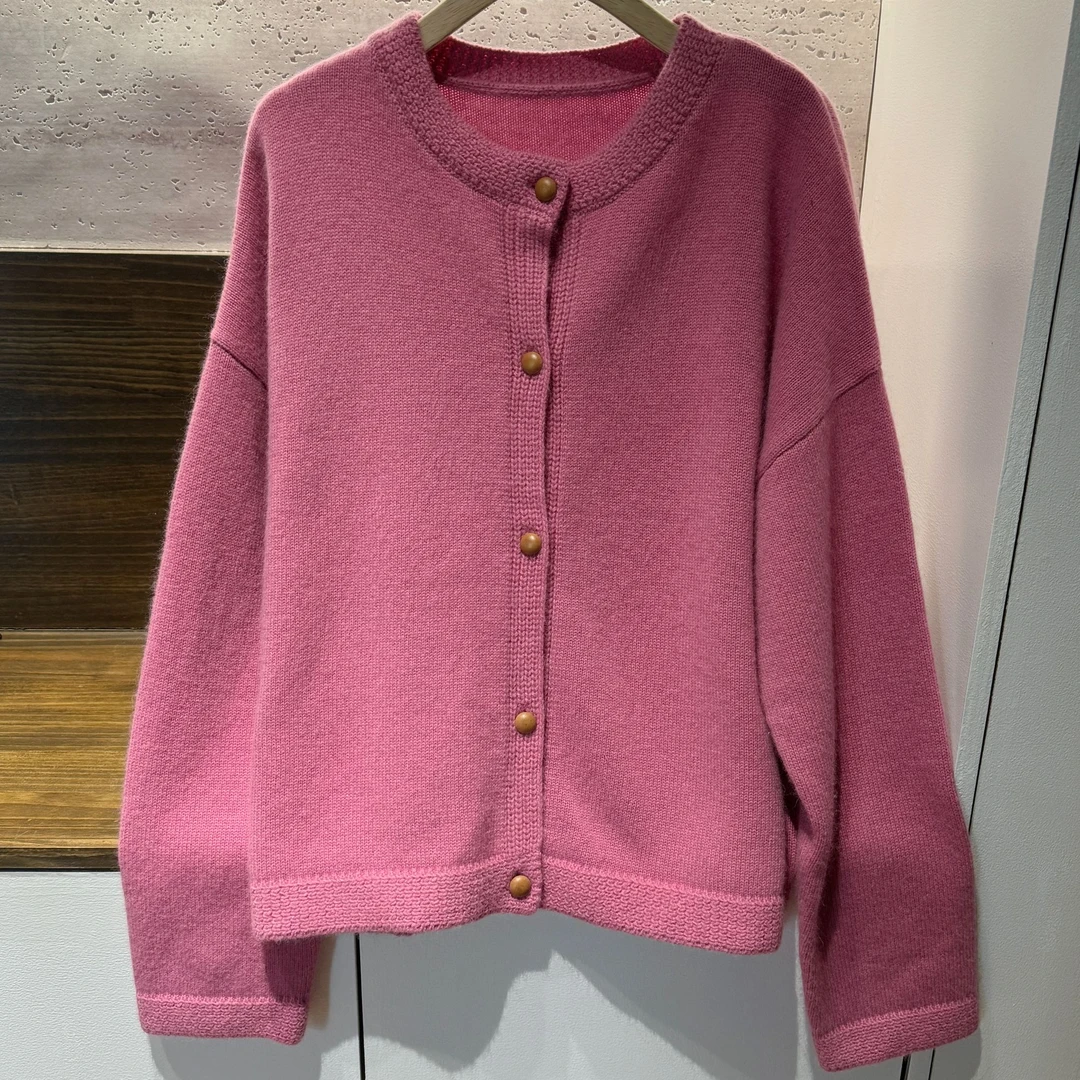 【红城】羊毛衫兔毛羊驼毛衣显白百搭针织开衫圆领气质上衣女