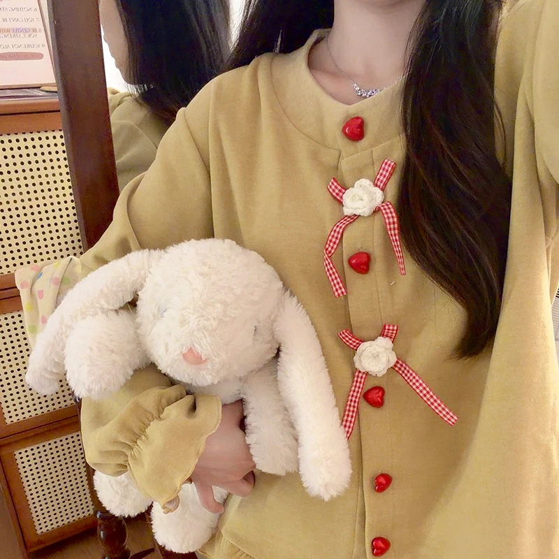 小鸡黄勾花睡衣女生绵羊绒柔软秋冬季长袖长裤甜美保暖家居服套装