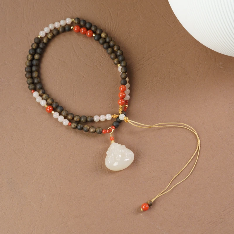 【你好钱辈】18k藕粉财神奇楠沉香0.5项链