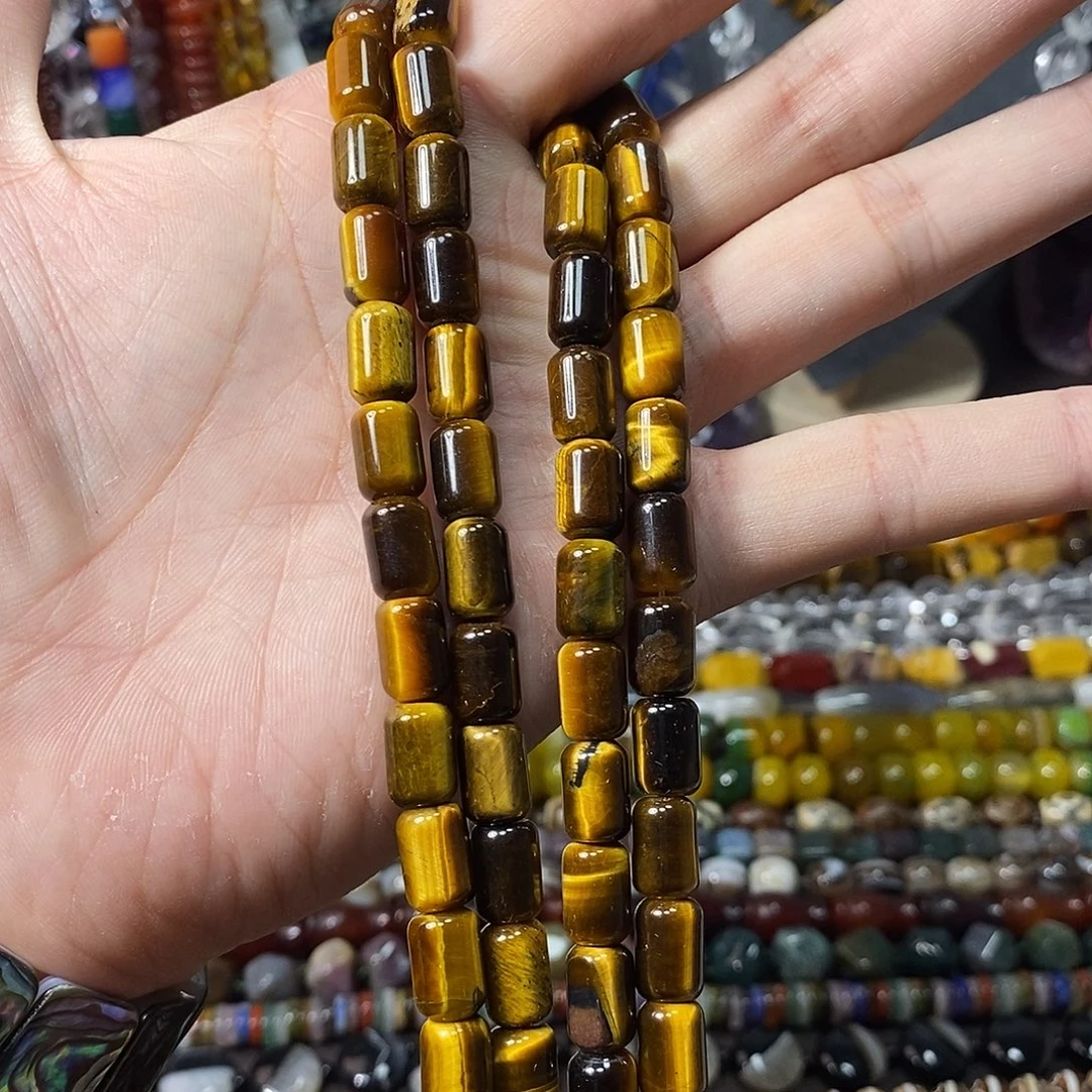 石英质玉未镶嵌，A品虎眼桶珠8×11mm，