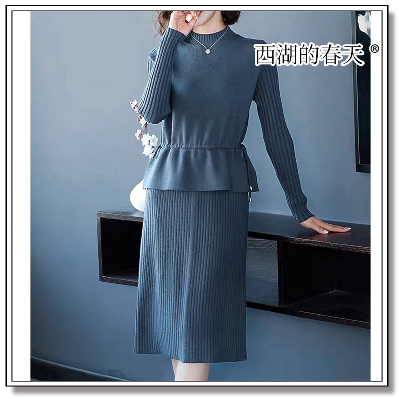 25年春季气质针织收腰圆领长款毛衣连衣裙Y007款