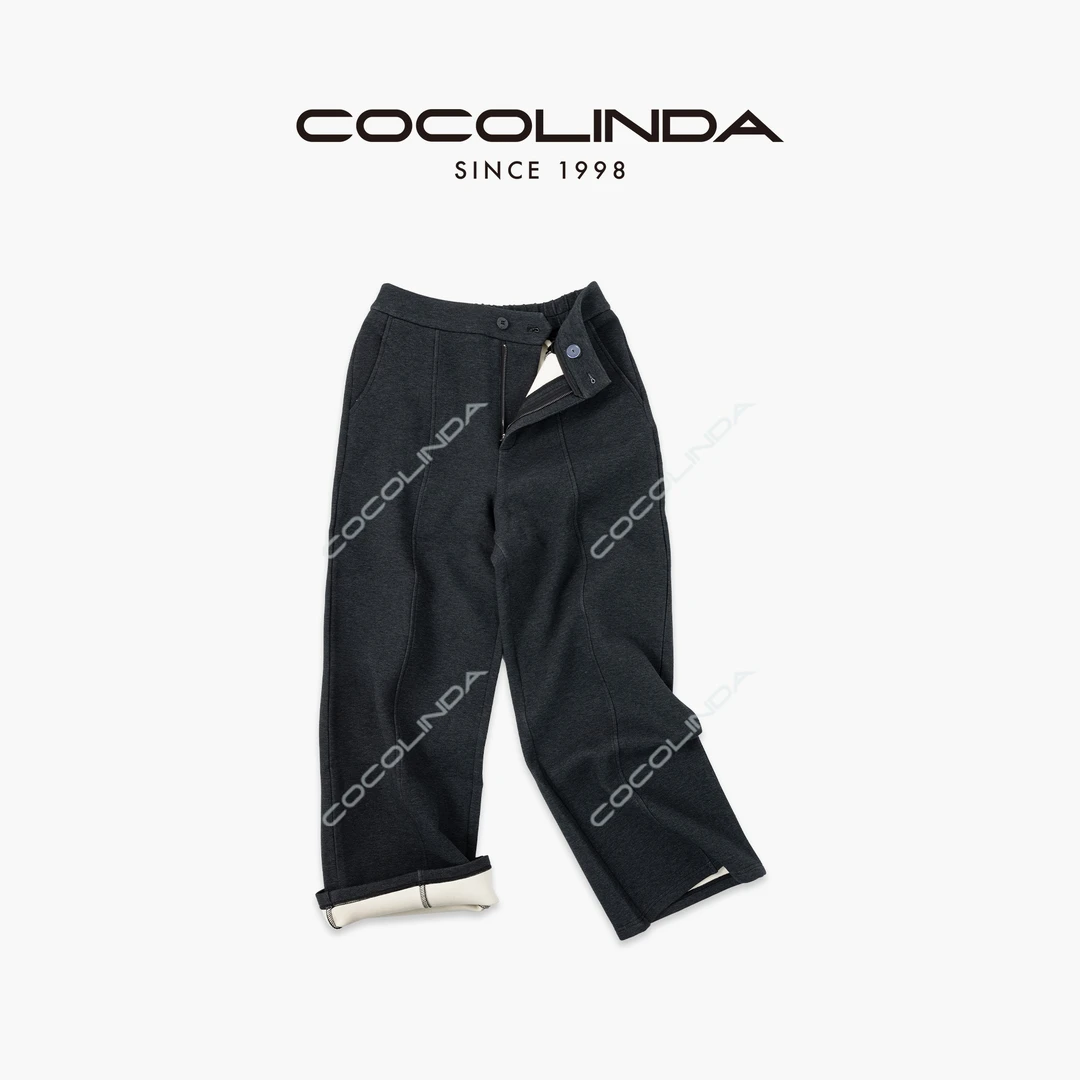 COCOLINDA | 棉质老钱风拼缝来去缝加绒宽腿休闲裤P5482