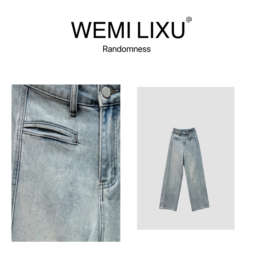 WEMI LIXU”早春西旅“时尚水洗女装牛仔休闲直筒裤高腰显瘦9005
