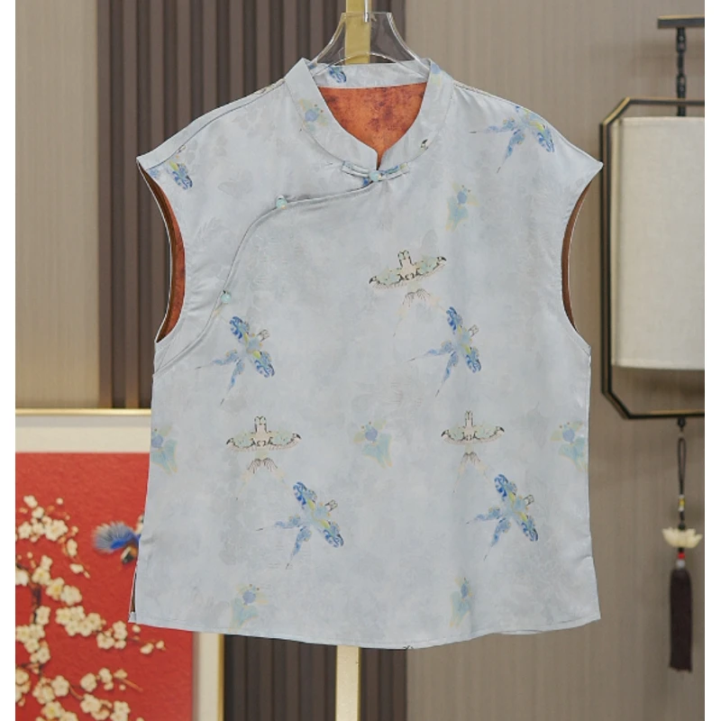 【纸鸢】新中式桑蚕丝气质时尚显瘦气质短款立领斜襟手工小衫