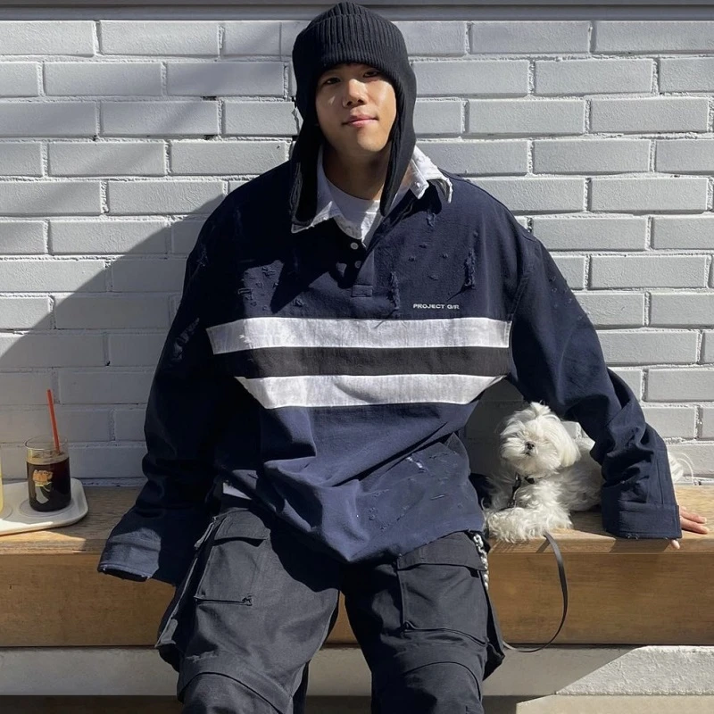 GRAILZ TALK PROJECT G/R做旧破坏小众潮牌美式POLO衫长袖卫衣