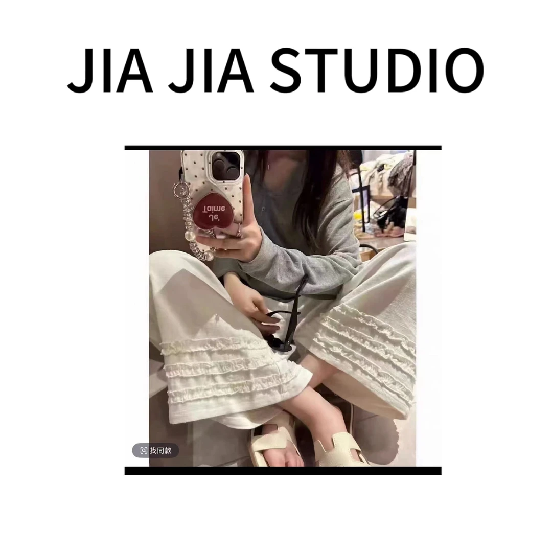 嘉嘉推荐#4104【夏季-薄款】韩系九分亚麻花边裤