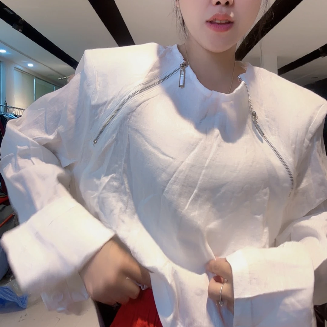 里安家苎麻拉链上衣