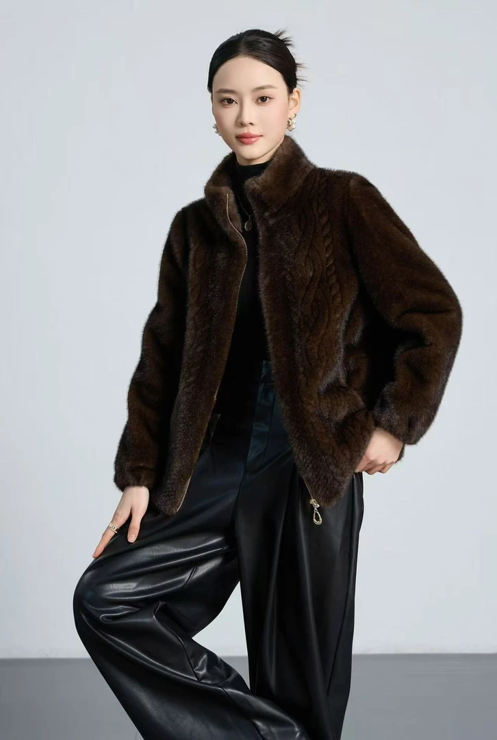 【金标正品反季清】海宁气质时尚立领皮毛一体小母貂8127