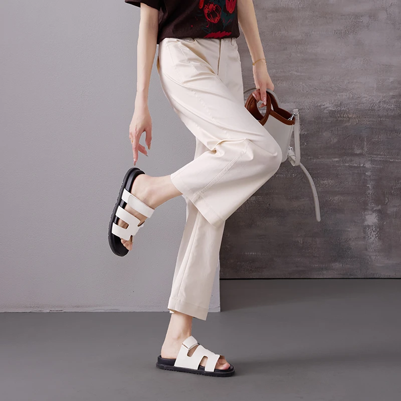 索菲丝尔夏季新款莱赛尔天丝九分裤2025薄款半松紧腰直筒裤522732