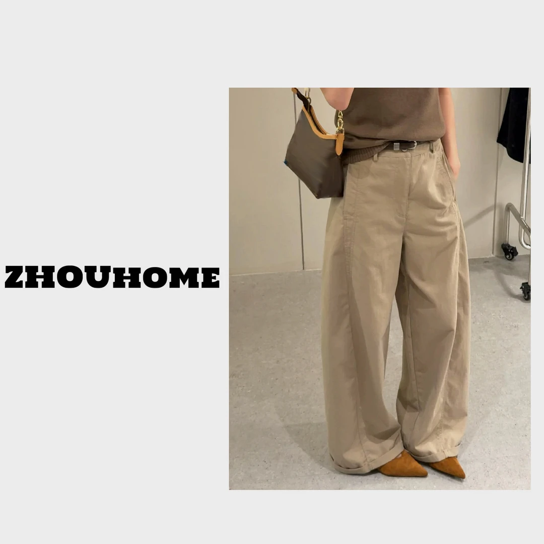 【周周服饰】欧货轻奢小众日系慵懒休闲弯刀阔腿工装长裤女秋季新款