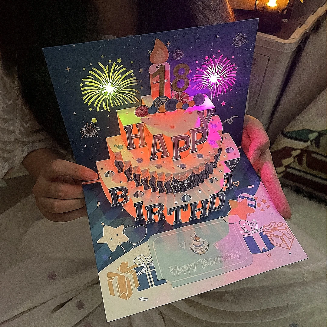 【吹蜡烛许愿】创意生日贺卡烟花可DIY年龄高级感ins生日礼物送女生