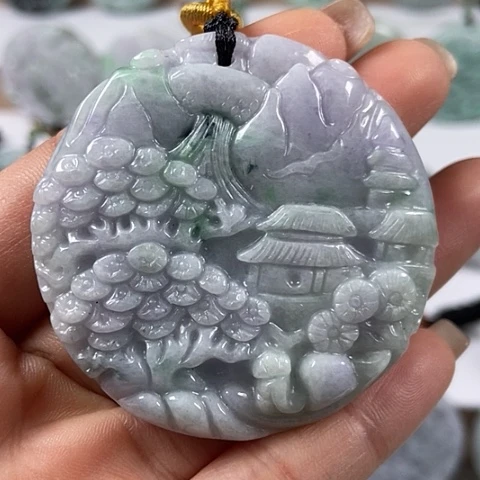 翡翠颈饰未镶嵌山水两面工福利