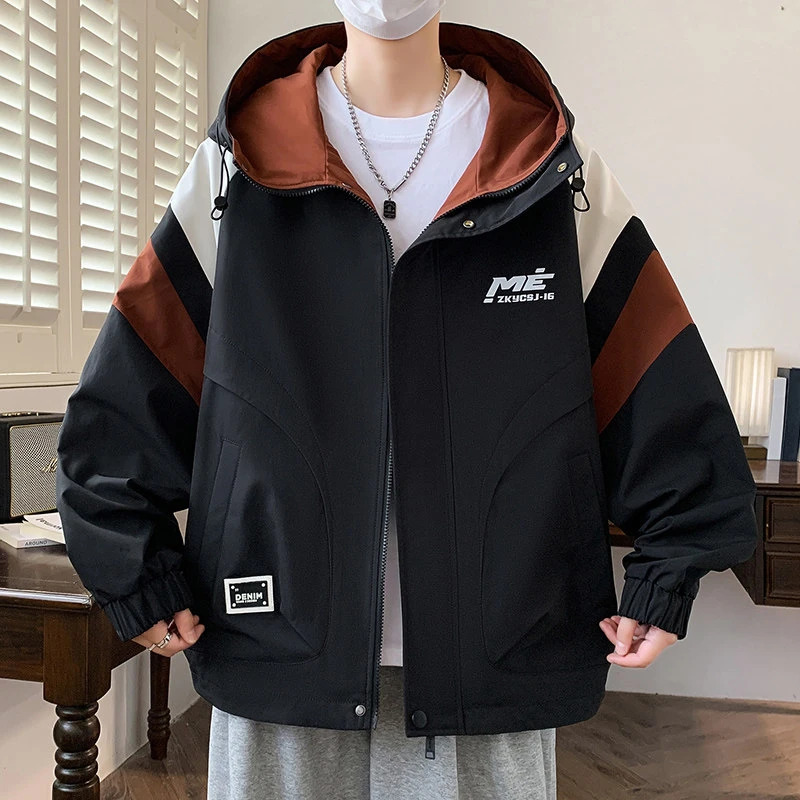 青少年连帽夹克男2025春秋季新款港风潮流帅气学生秋装冲锋衣