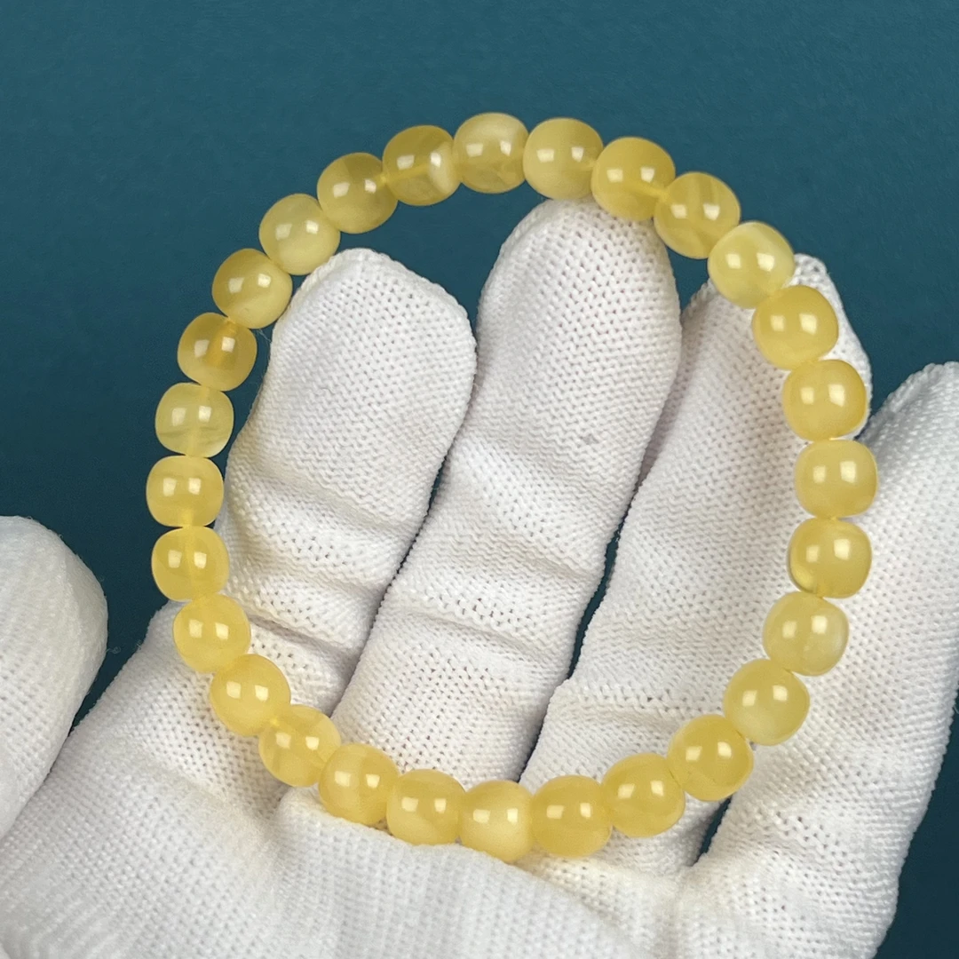 G2815天然原矿蜜蜡 手串 7*6.5mm支持复检