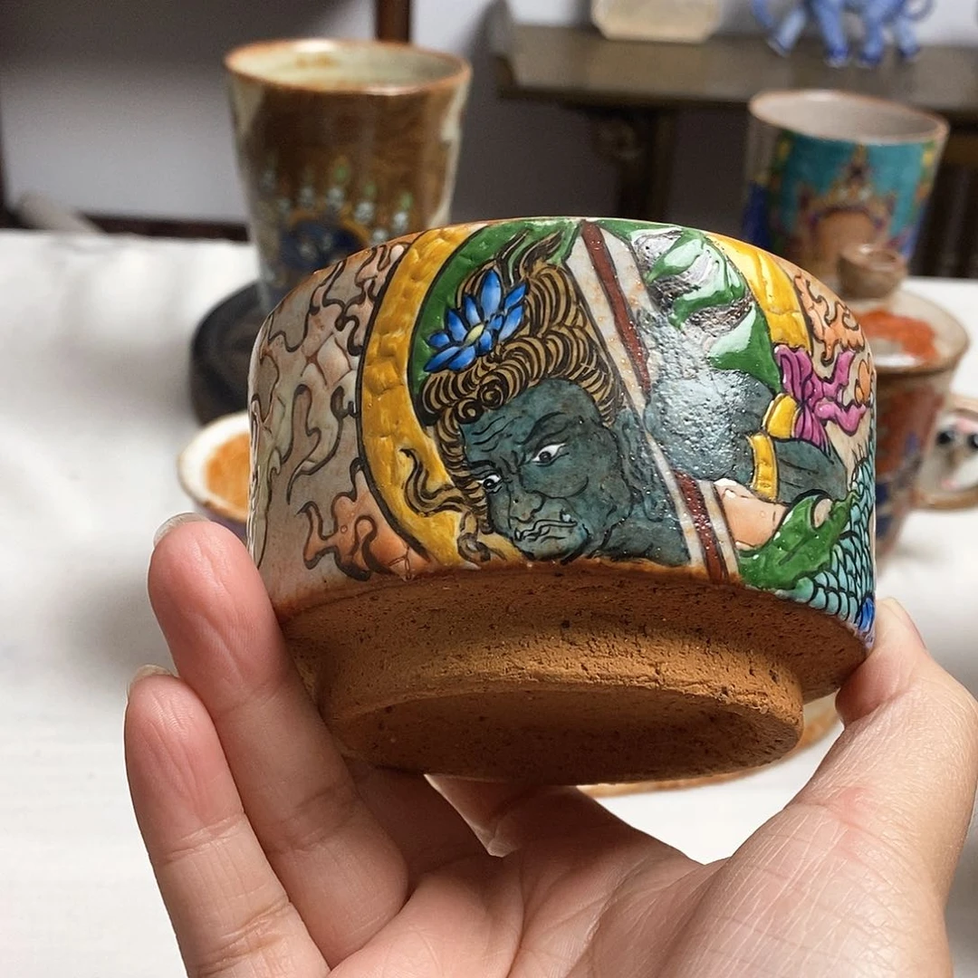手工手绘不动明王茶杯