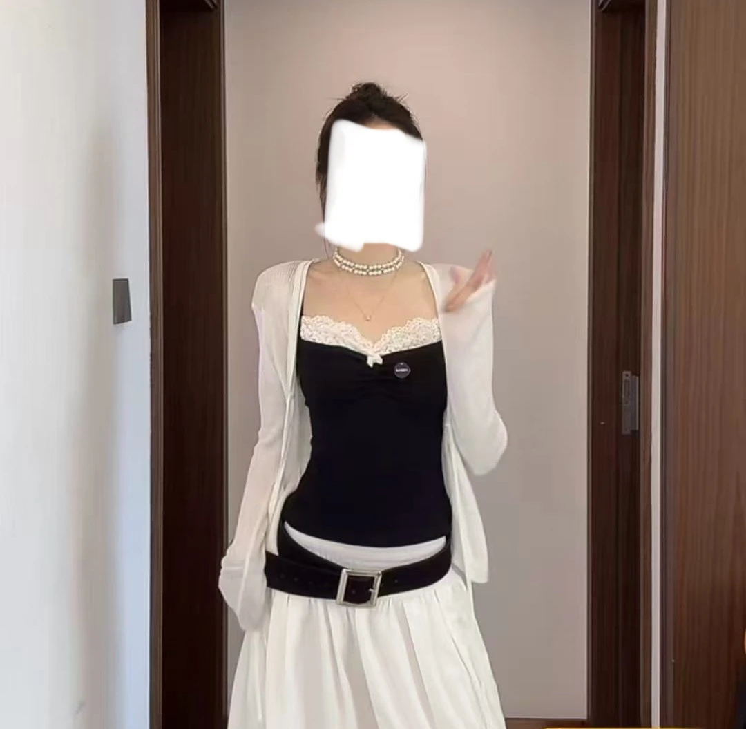 【安心推荐】韩系露肩纯欲打底夏季蕾丝拼接吊带背心外穿上衣女装