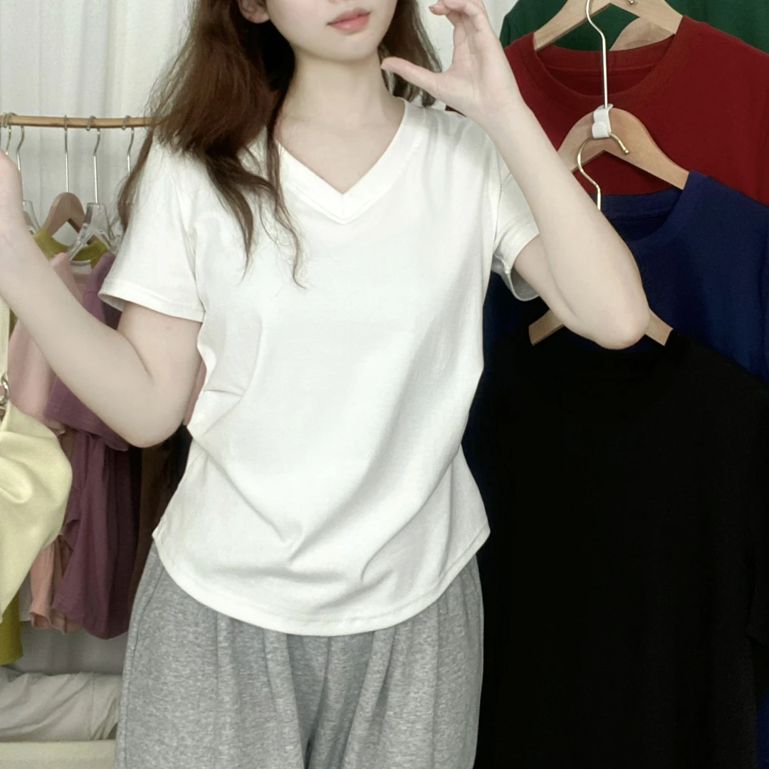 40支精梳棉210克【鸡心领】夏季【小蛮腰】短袖t恤女（清货价断码）