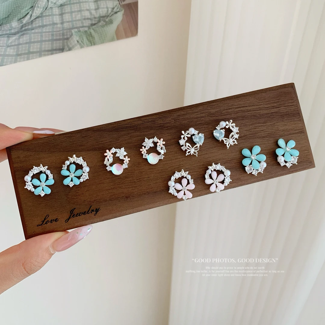 铜合金耳饰 夏季超仙锆石蝴蝶花环耳钉度假风小众轻奢高级感耳饰