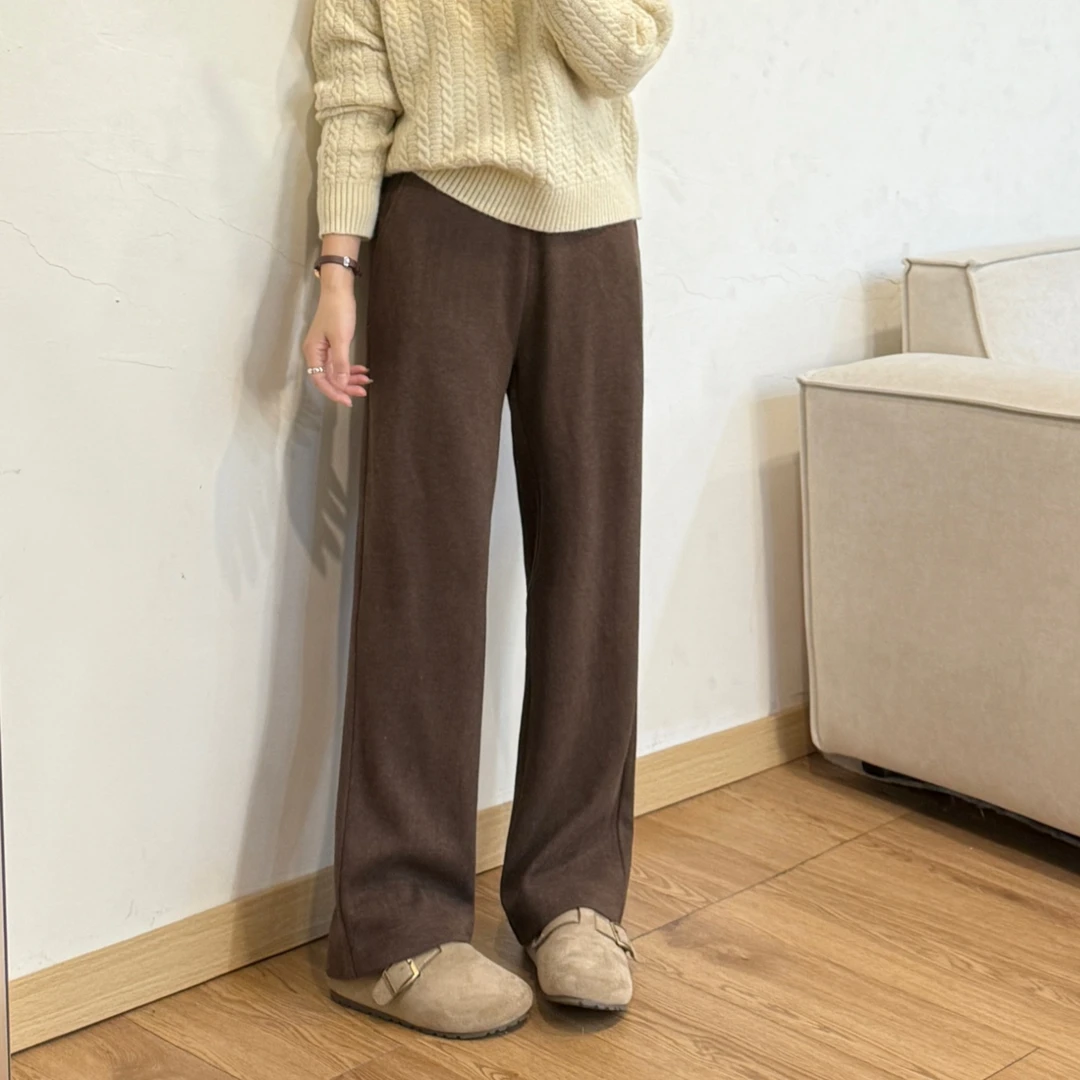 大妍【人字纹】冬季小个子新款韩系简约百搭显瘦人字纹毛呢长裤9391