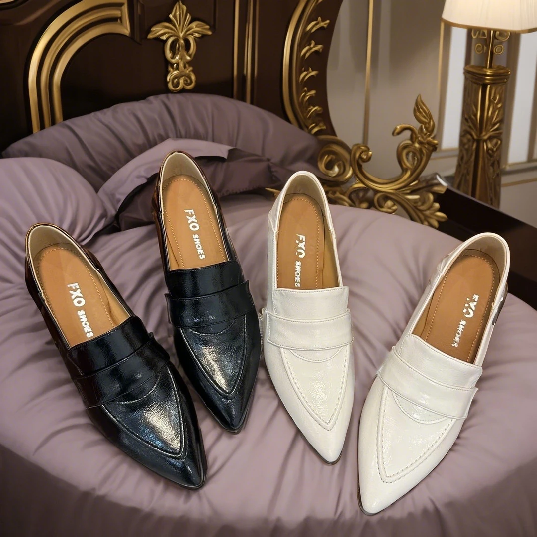 新款法式气质软底粗跟真皮低跟尖头乐福鞋时尚休闲百搭低跟单鞋女