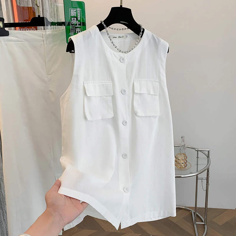 夏装时尚款洋气搭配一整套轻熟亚麻无袖上衣半身长裙子两件套装女