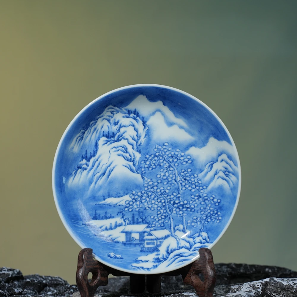 景琳藏松涛雪韵读书图壶承 景德镇干泡中式家用创意茶点盘茶托盘