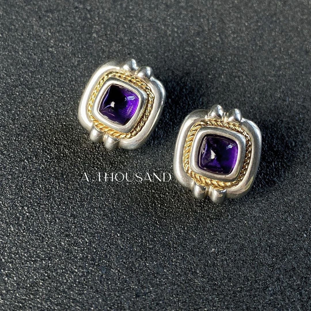 95新 Tiffany & Co./蒂芙尼 925银18K金围边紫水晶耳夹-80195244