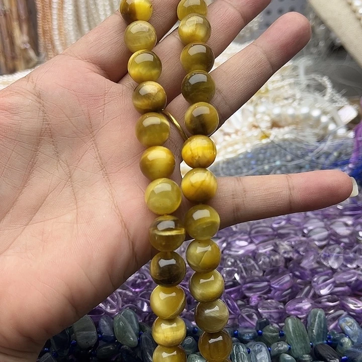 未镶嵌玛瑙/玉髓珠宝半成品一条12mm金虎眼
