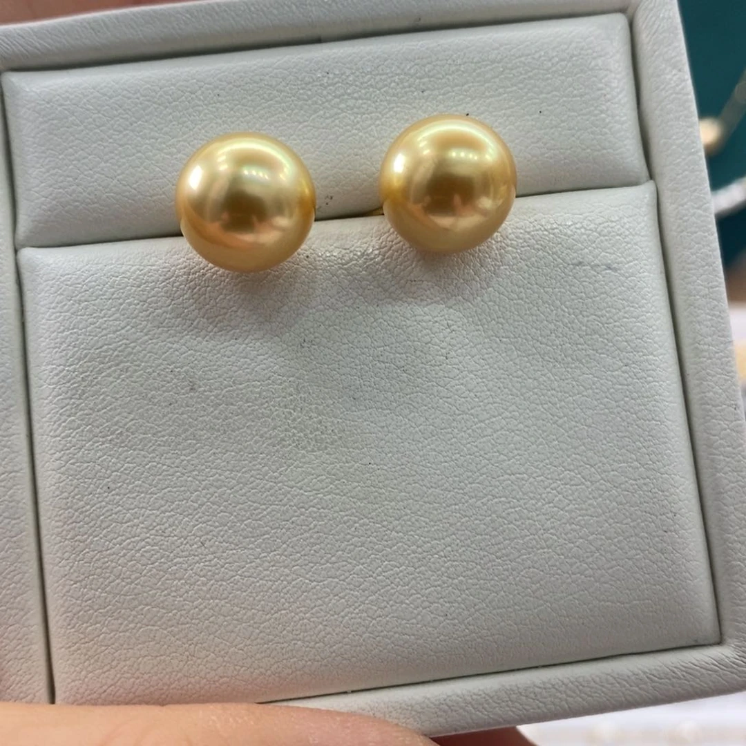 海水珍珠耳饰18K金镶嵌11-12m m