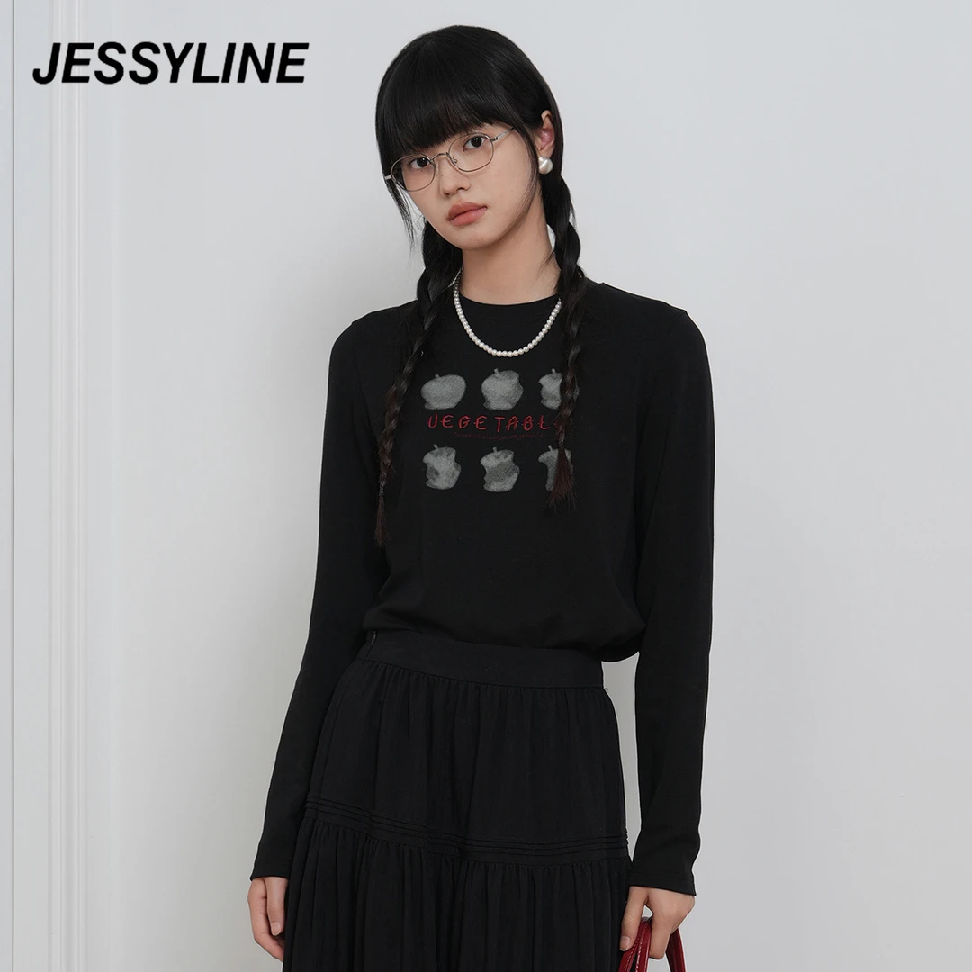 jessyline冬季新款女装 杰茜莱百搭字母T恤女上衣 440A01192