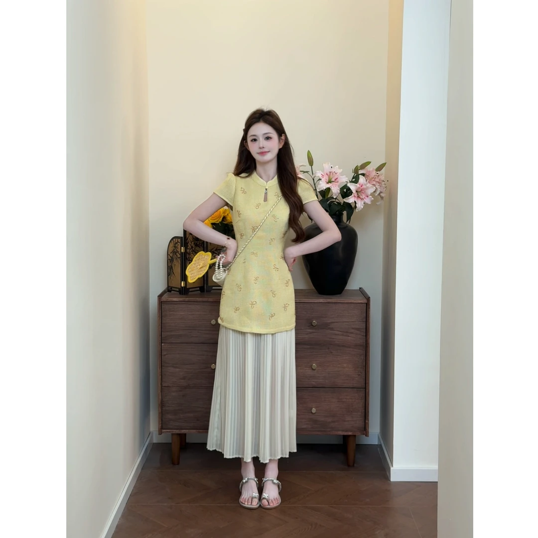 七七很芒【缪斯之恋】夏季新中式时尚假两件气质旗袍碎花连衣裙显瘦