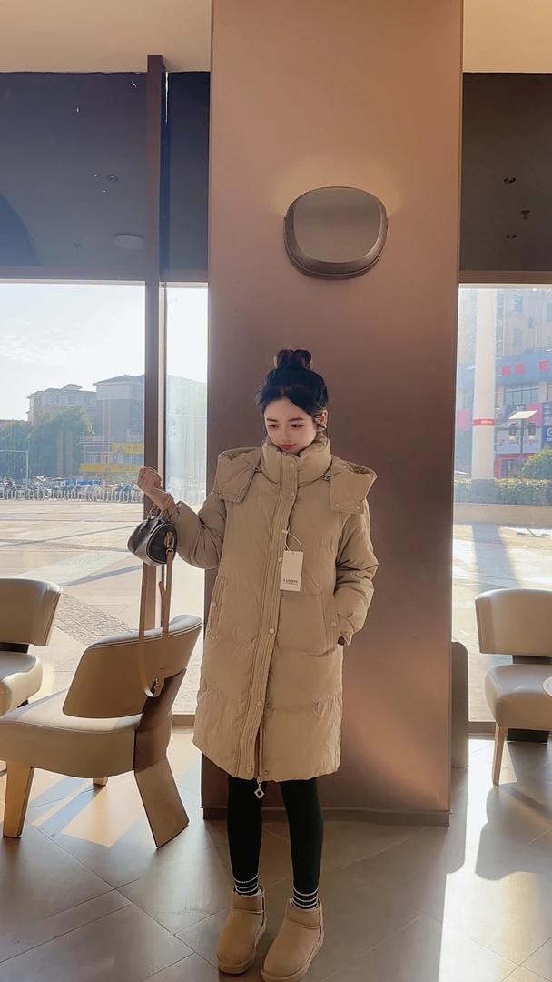 2025新款【小个子定制】长款羽绒服女士百搭白鸭绒外套宽松连帽保