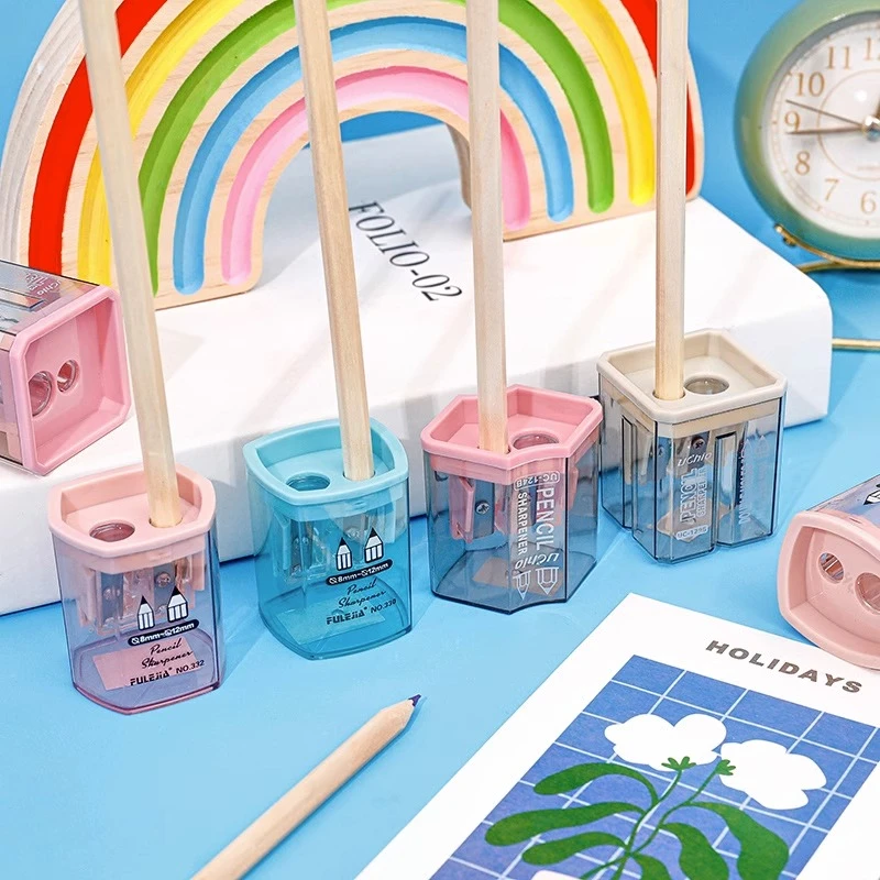 莫兰迪色双孔卷笔刀小学生几何形转笔刀儿童粗细杆铅笔刀削笔刀