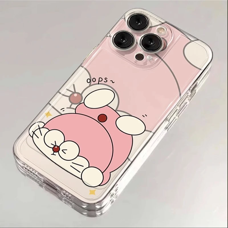 粉色叮当猫适用iPhone15苹果13手机壳16promax女款12卡通14网红11